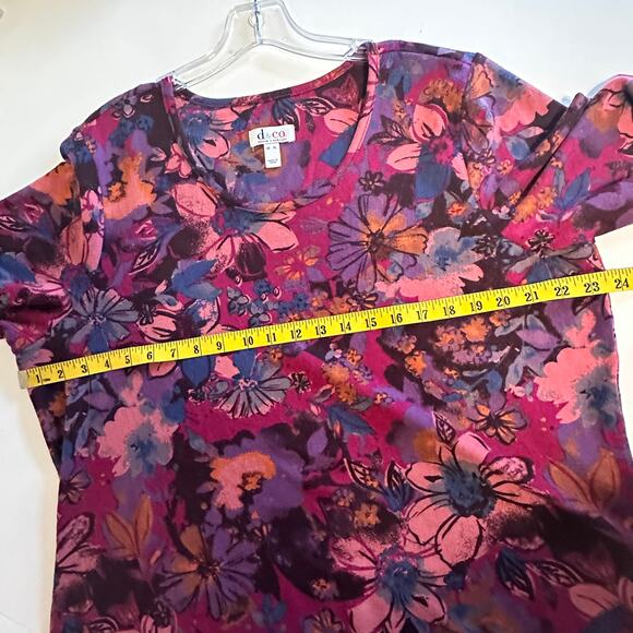 Denim & Co Floral Soft Knit Tunic Womens XL Magenta Pink Multicolor Casual Top - Picture 7 of 8